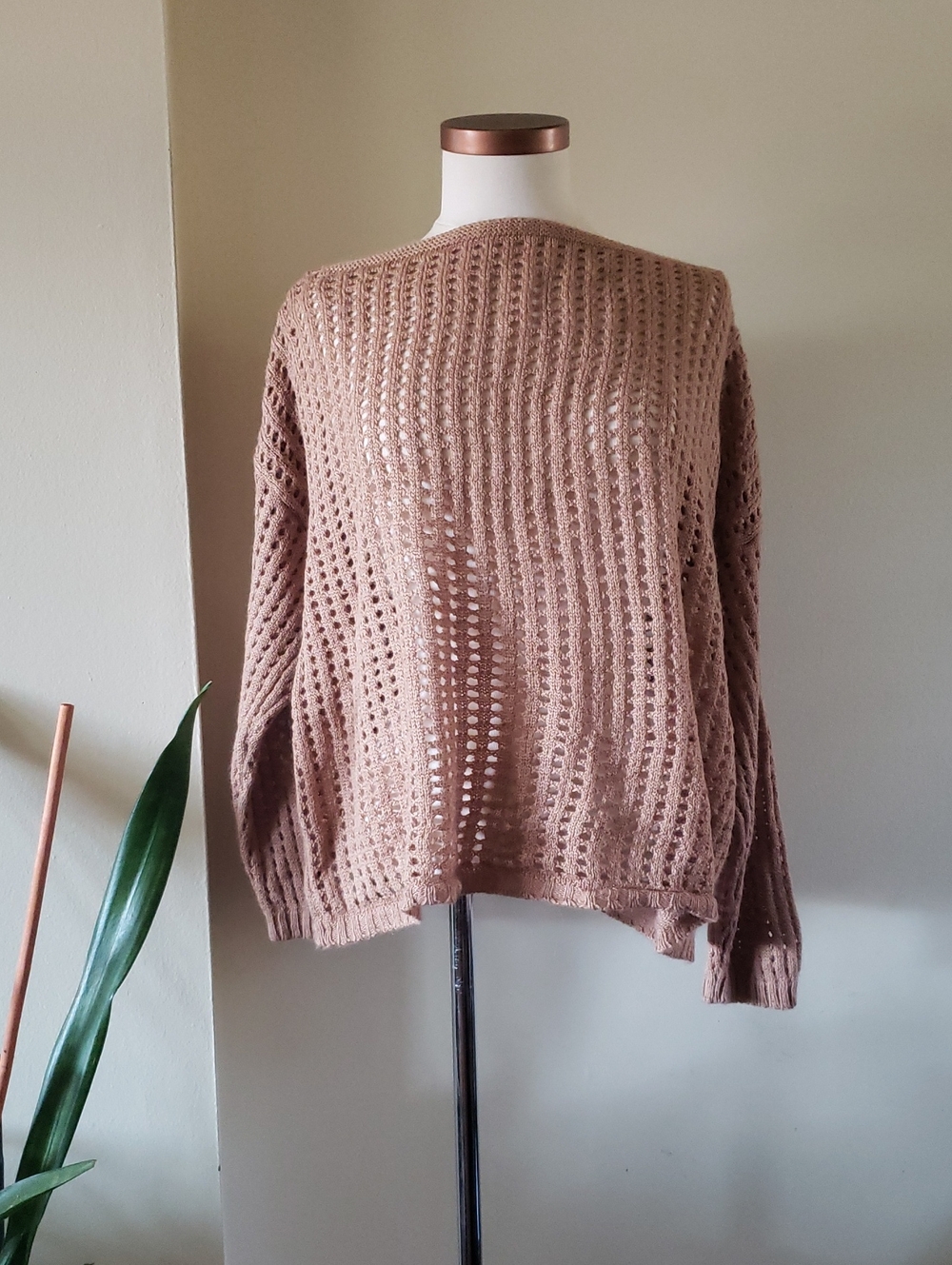 AQE FASHION NWOT Knit Crochet Sweater - Beige XL